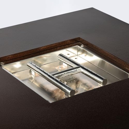 Propane Gas Fire Pit Table, 50000 BTU Square Steel Fire Pit for Outside Patio Deck Garden Courtyard-Brown 28
