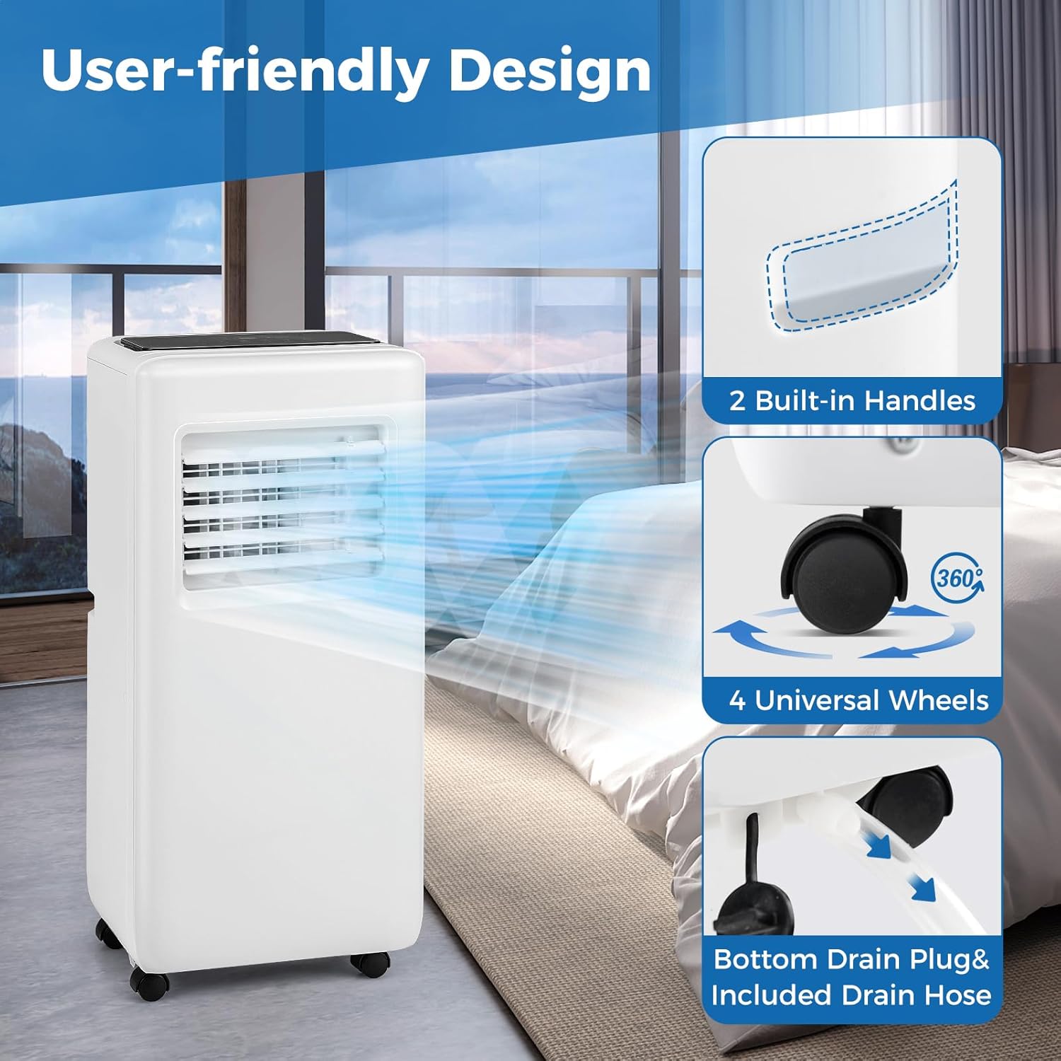 ARLIME 10000 BTU Portable Air Conditioner, 3 in 1 Air Cooler w/Fan, Quiet Floor AC w/Sleep Mode, 24H Timer, LED Display, Remote Control & Installation Kit, AC Unit for Bedroom 350 Sq.Ft (10000 BTU)