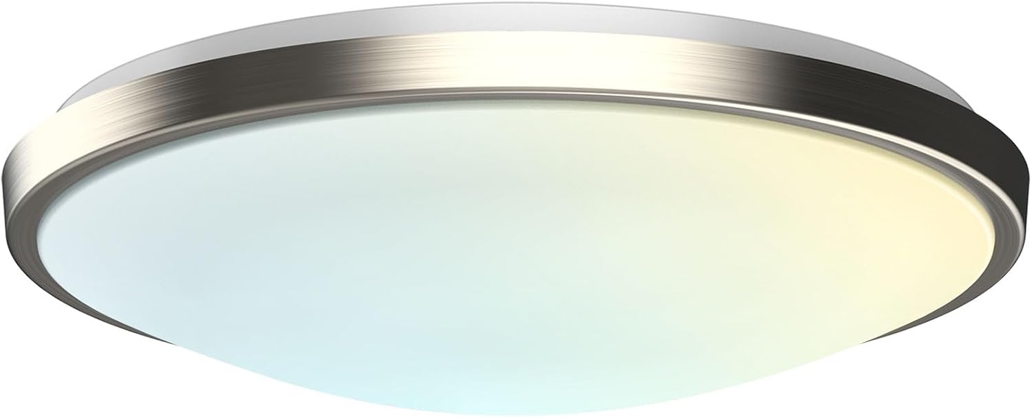 LUXRITE Motion Sensor LED Flush Mount Ceiling Light, 15 Inch, 5CCT Selectable 2700K 3000K 3500K 4000K 5000K, 60s Timeout, 24W, 1800LM, Brushed Nickel, Damp Rated, ETL Listed - Indoor and Outdoor