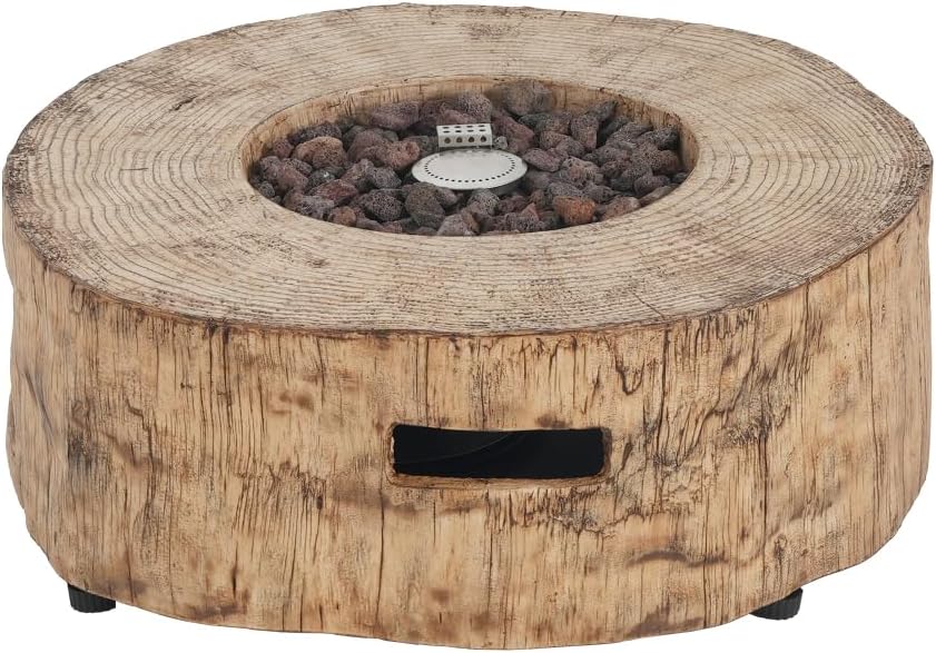 Patio MGO Round Shape Propane Fire Pit, 30, 000BTU, Wood Pattern Brown, Tank Cover Not Provided