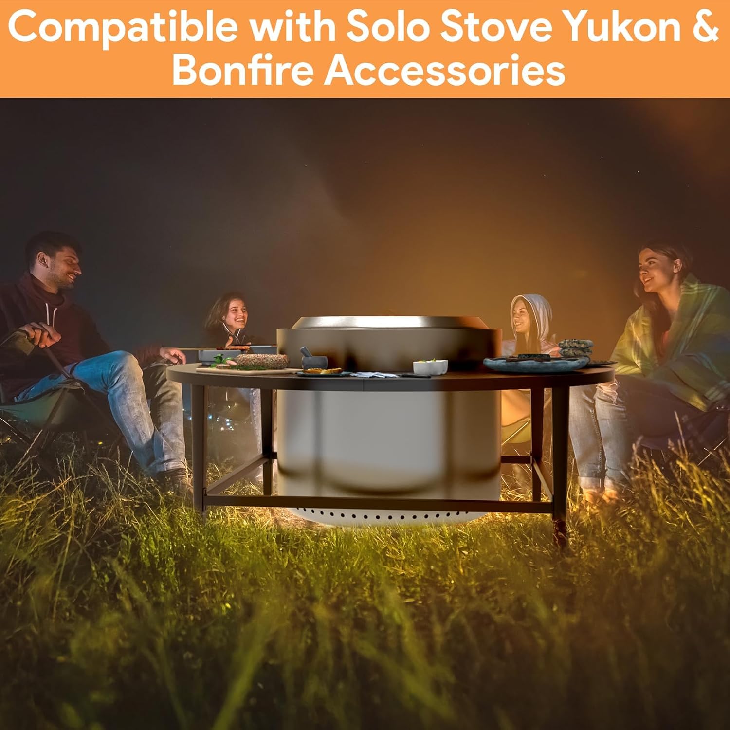 Fire Pit Surround Tabletop for Solo Stove Yukon & Bonfire, Outdoor Smokeless Fire Pit Table for Wood Burning Fire Pits, Powder-Coated Steel Stove Table Surround for Solo Stove