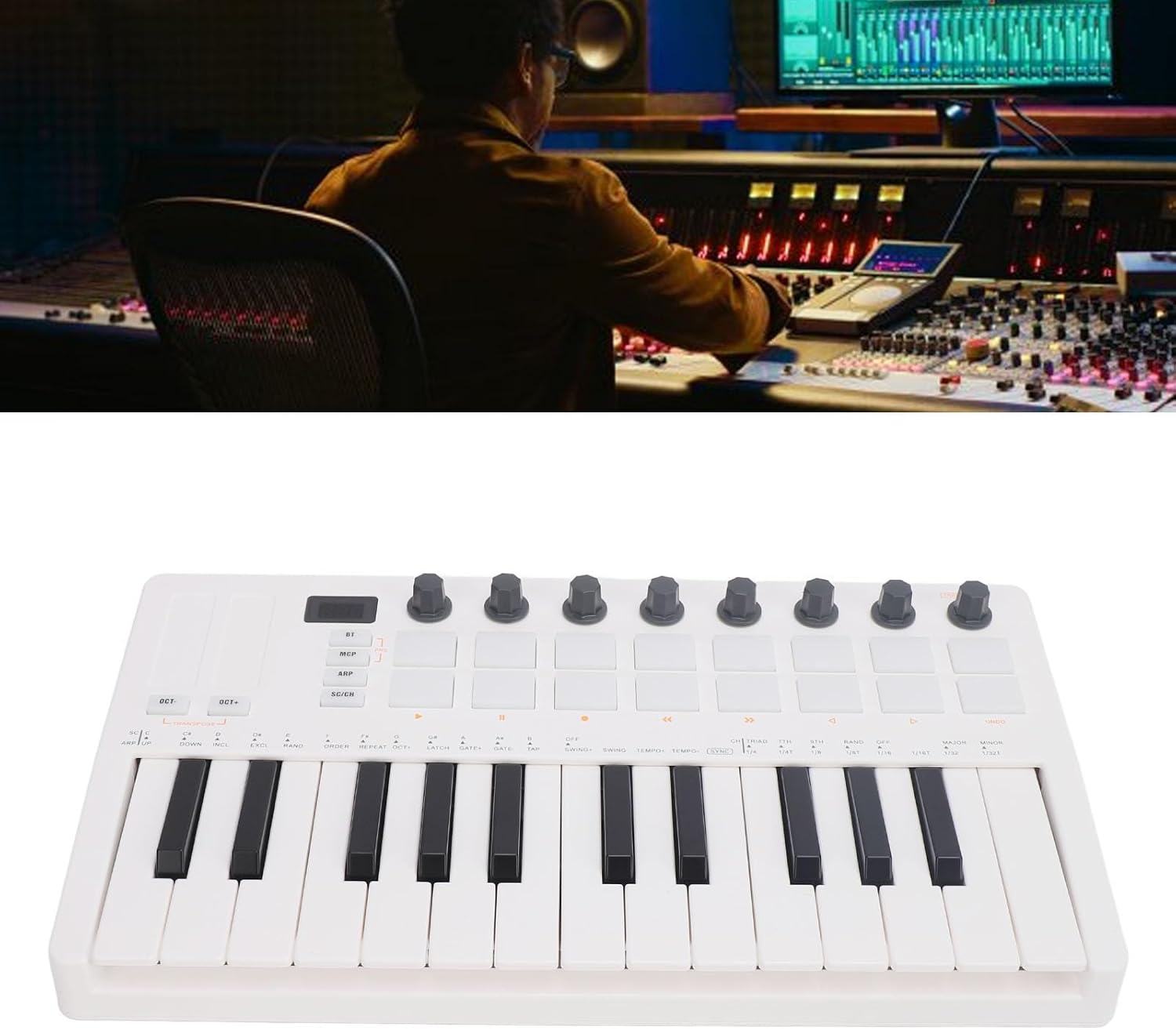 25 Key MIDI Keyboard Controller BT for Music Production, Smart Chord, with 16 RGB Backlit Pads, Compact and Portable for Practice Performance