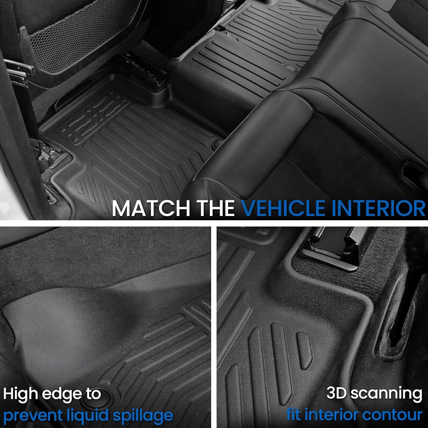 Floor Mats Set for 2022-2025 Jeep Grand Cherokee, All Weather TPE Backrest Mat Trunk Mat Cargo Liner Door Sill Guards Accessories (Floor Mats Set)