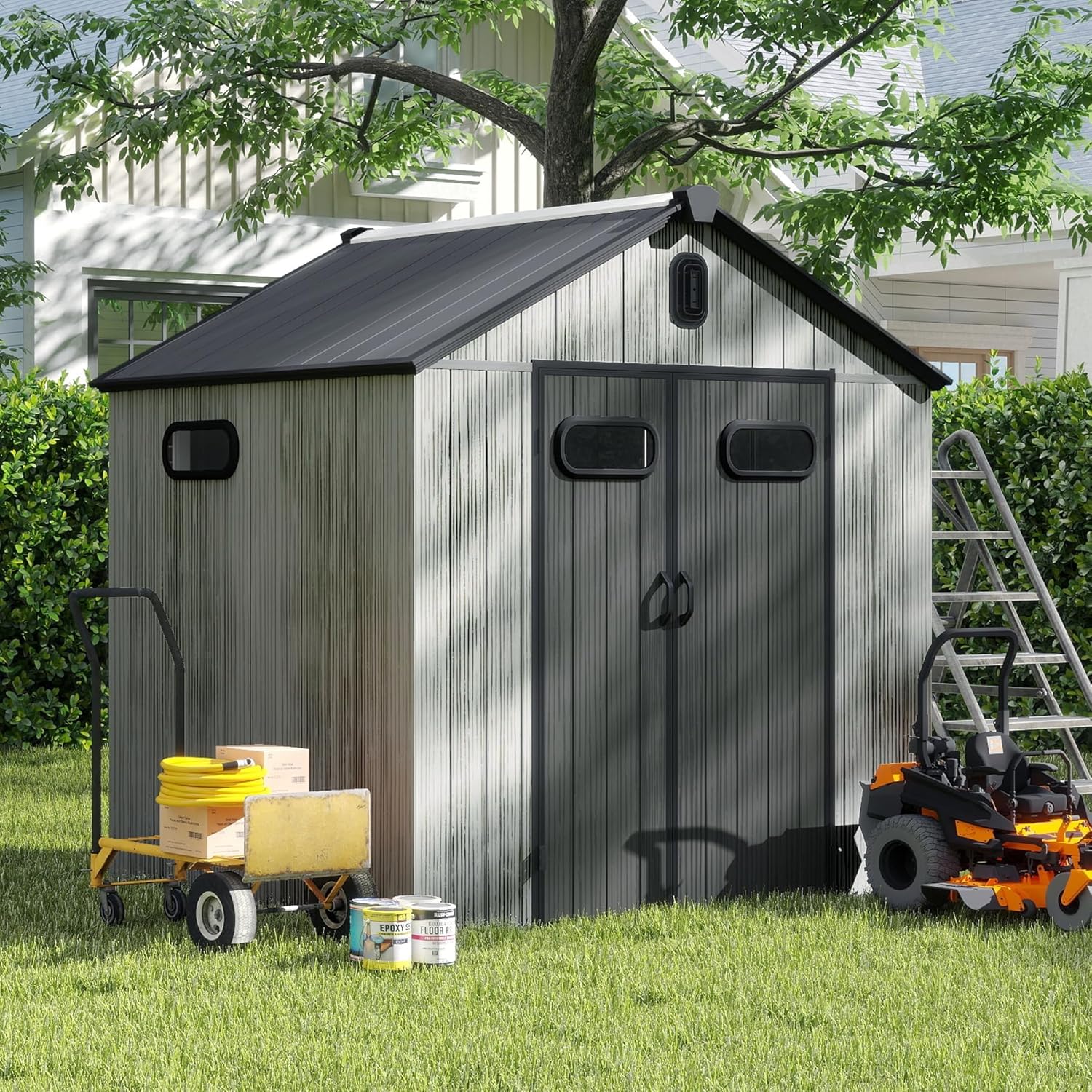 6X6 FT Outdoor Resin Storage Shed, Waterproof Plastic Garden Shed with Lockable Door, Windows & Vents, Outside Tool Storage Shed for Patio Furniture,Bike