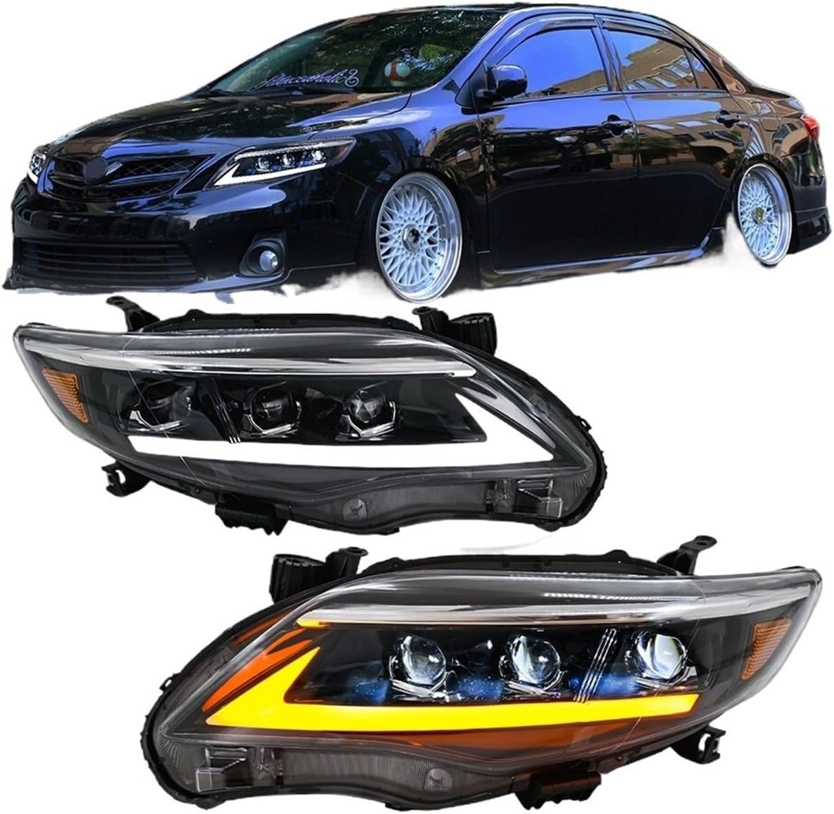 2Pcs Full LED Headlights Assembly Compatible For Toyota Corolla 4-Door 2011-2013 Turn Signal Front Head Lamps DRL Headlamp Accessories