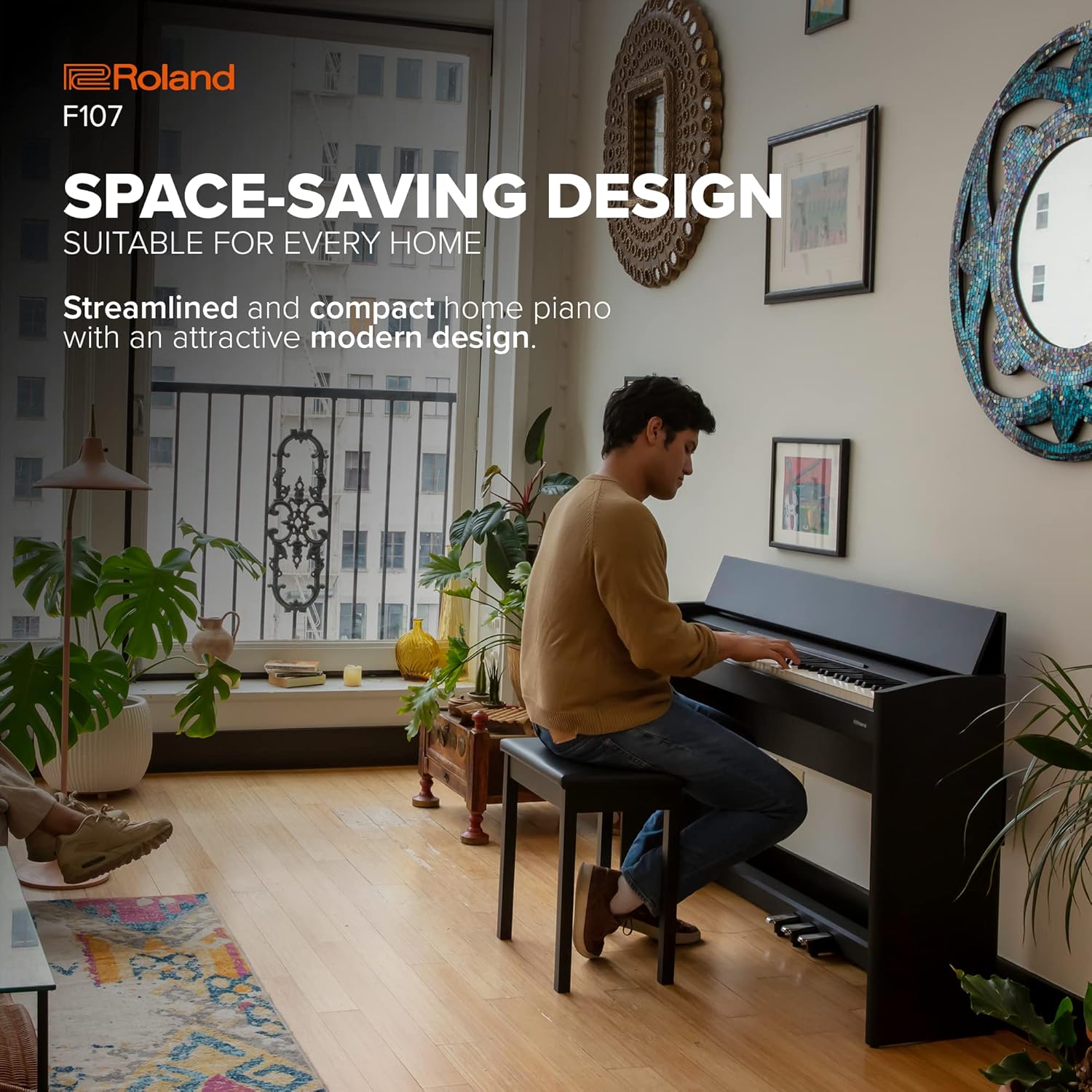 Roland F107 Digital Piano | Streamlined and Affordable Home Piano with Attractive Modern Design | Perfect for Beginners | Class-Leading Sound and Playability | Onboard Bluetooth® & More