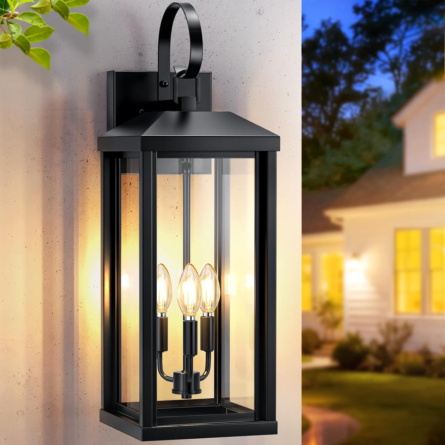 24Inch Extra Large Outdoor Wall Light 3-Light, Waterproof Black Exterior Lighting Fixtures Outdoor Porch Lighting Wall Mount, Modern Exterior Wall Sconce Outside Coach Light for Garage House, 1Pack