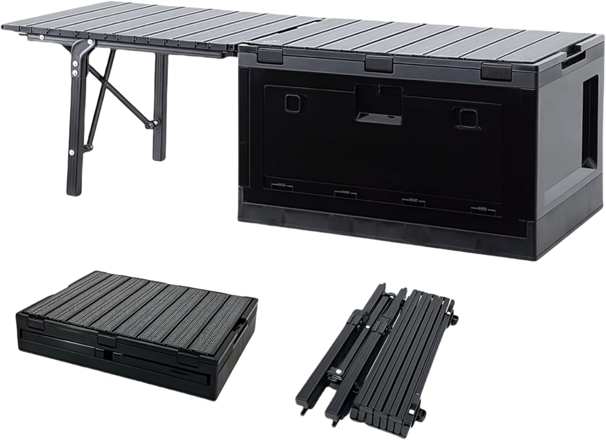 Foldable Storage Bins, Expandable Tool Organizer, with Removable Aluminum Cover, for Outdoor Camping, Traveling and Fishing (Black B)