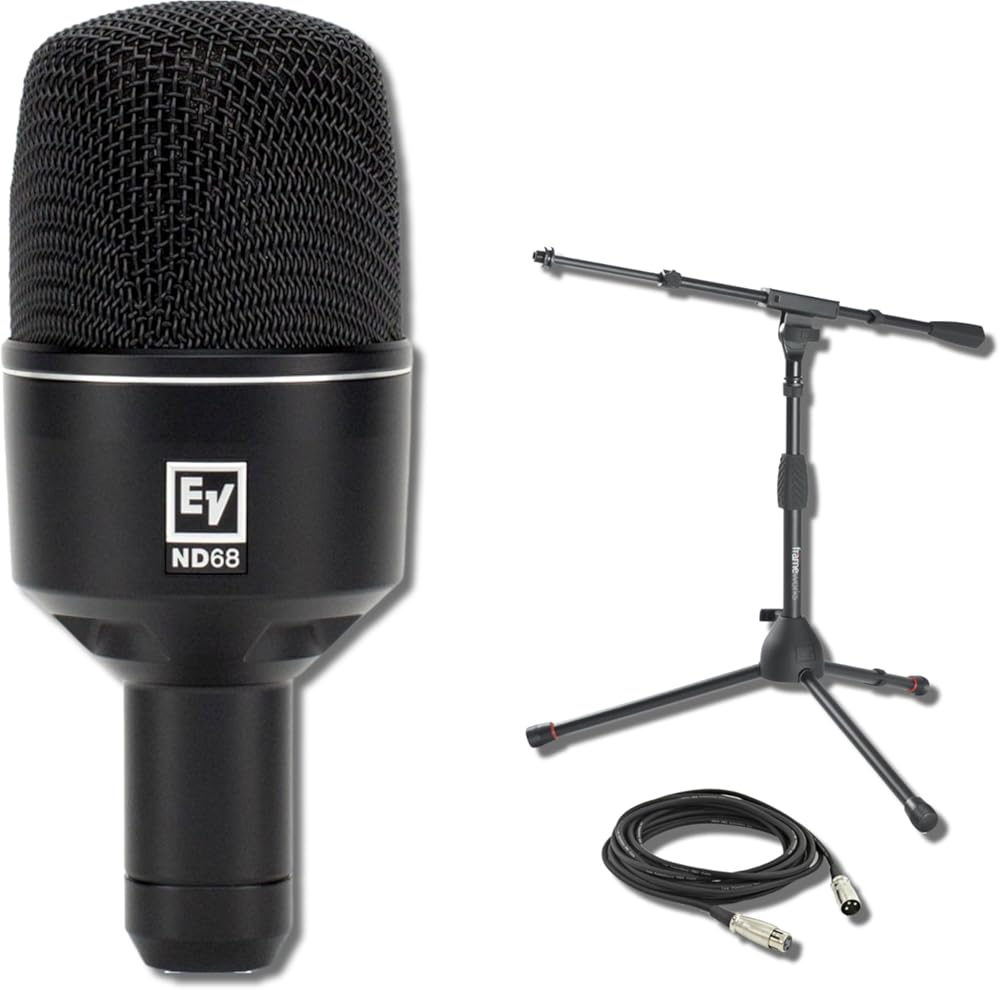 Electro-Voice ND68 Dynamic Supercardioid Bass Drum Microphone with GFW-MIC-2621 Tripod Style Bass Drum and Amp Mic Stand and XLR Cable