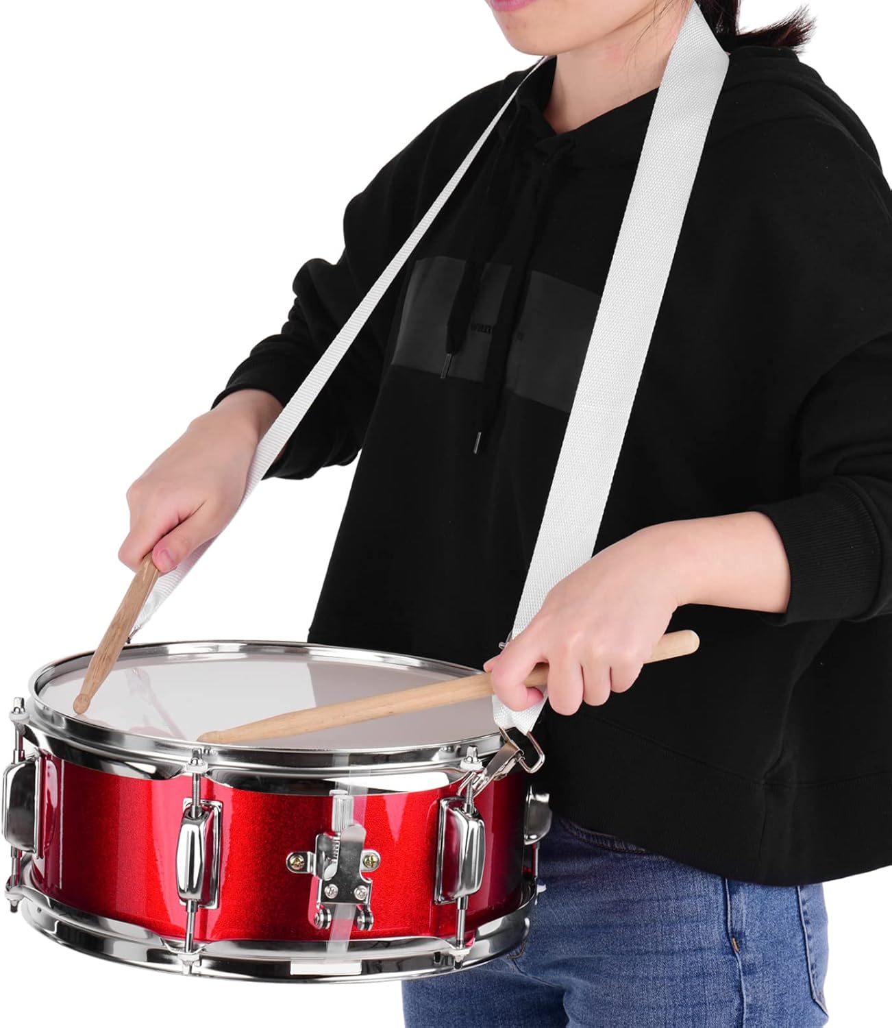 12inch Snare Drum, Marching Drum Set with Drumsticks Drum Key and Adjustable shoulder Straps, Snare Drum Head for Students Beginners (Red)