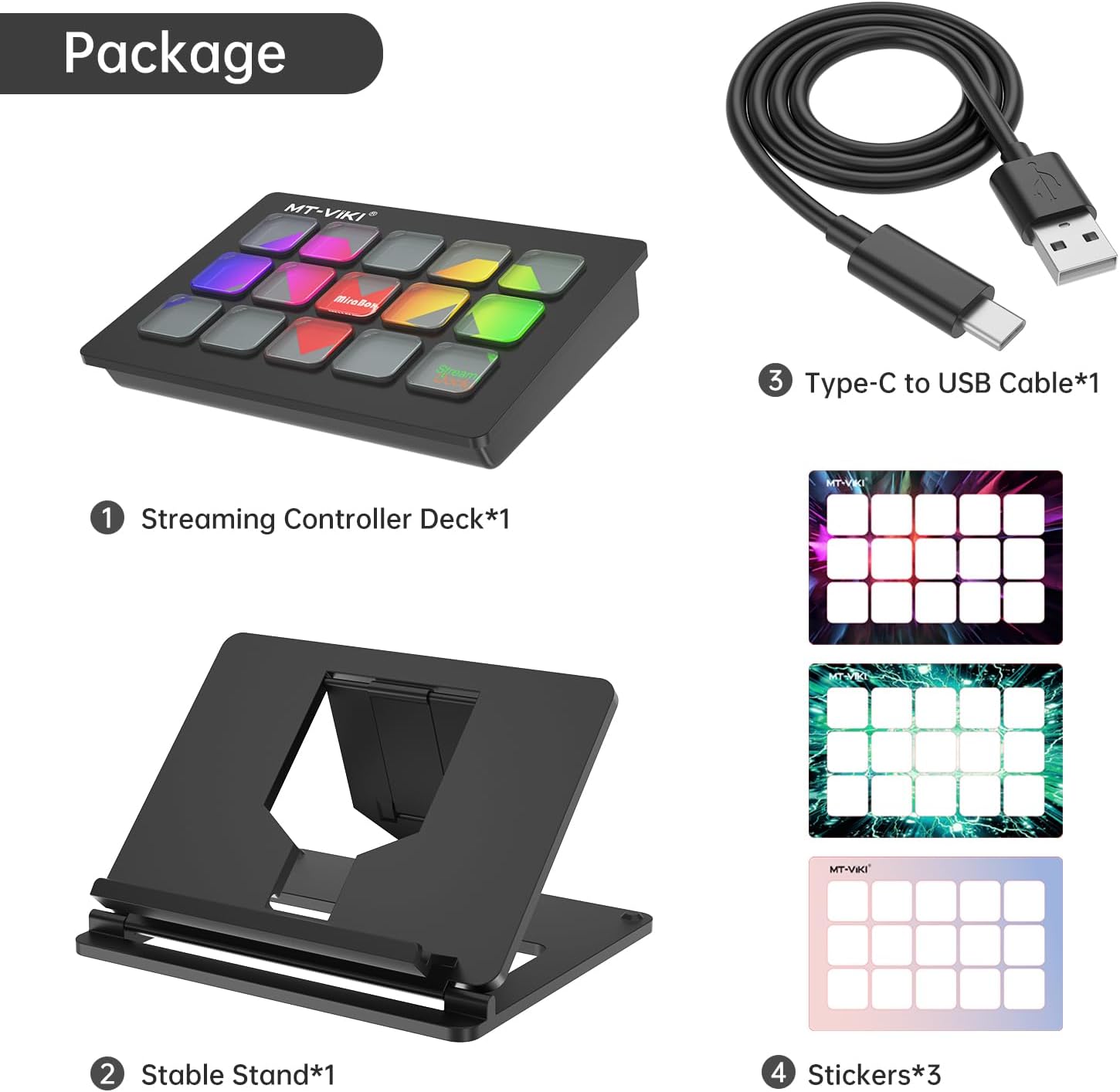 MT-VIKI Streaming Keyboard with 15 Macro Keys Customizable, Trigger Actions In OBS Twitch YouTube, Compatible with PC & Mac