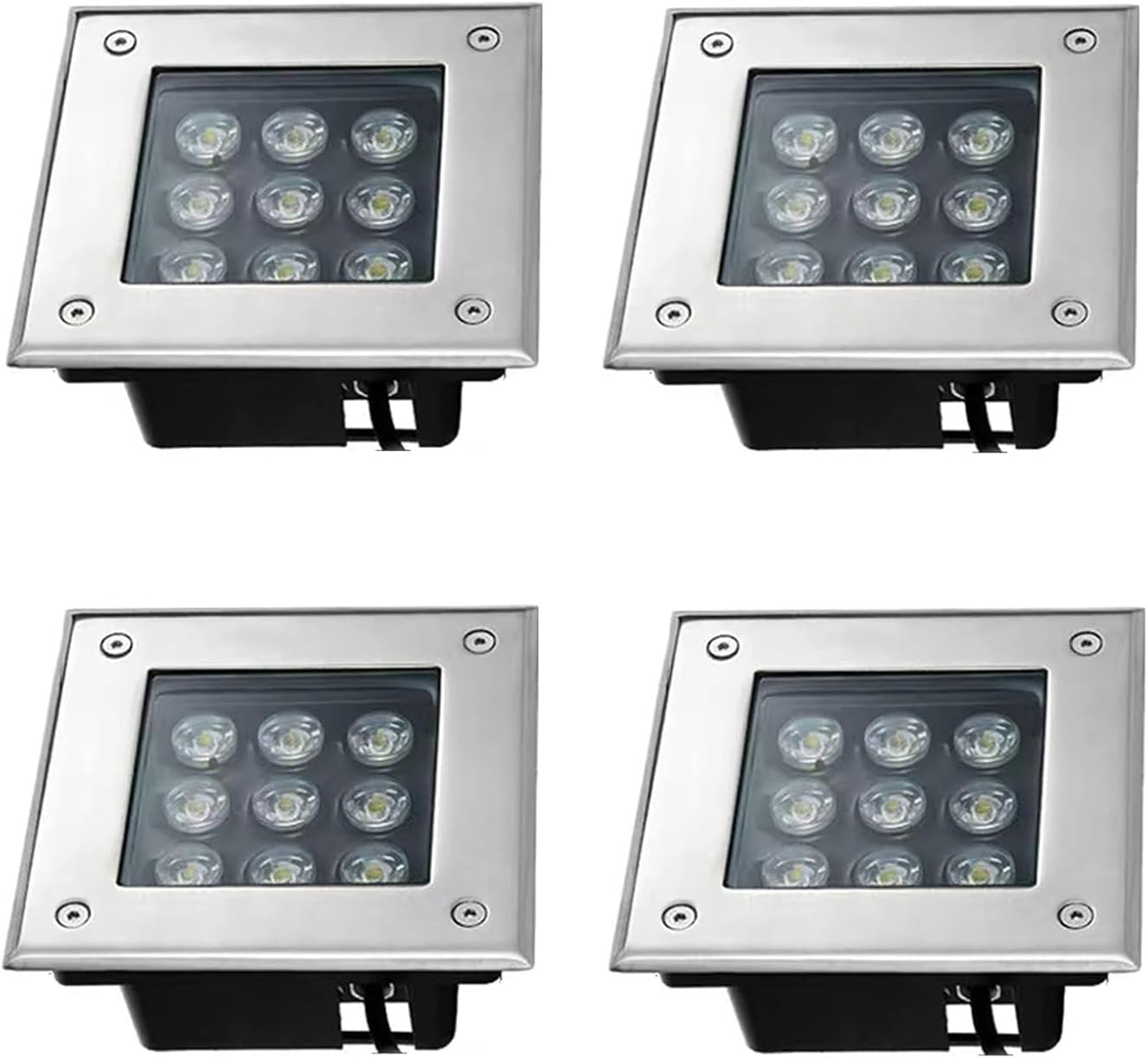 Outdoor Ground Light Embedded LED Landscape Lights 4 Pack IP66 Waterproof Square Pathway Lights for Driveway, Deck, Step, Garden Landscape Lighting, AC85-265V (Warm White 48W)