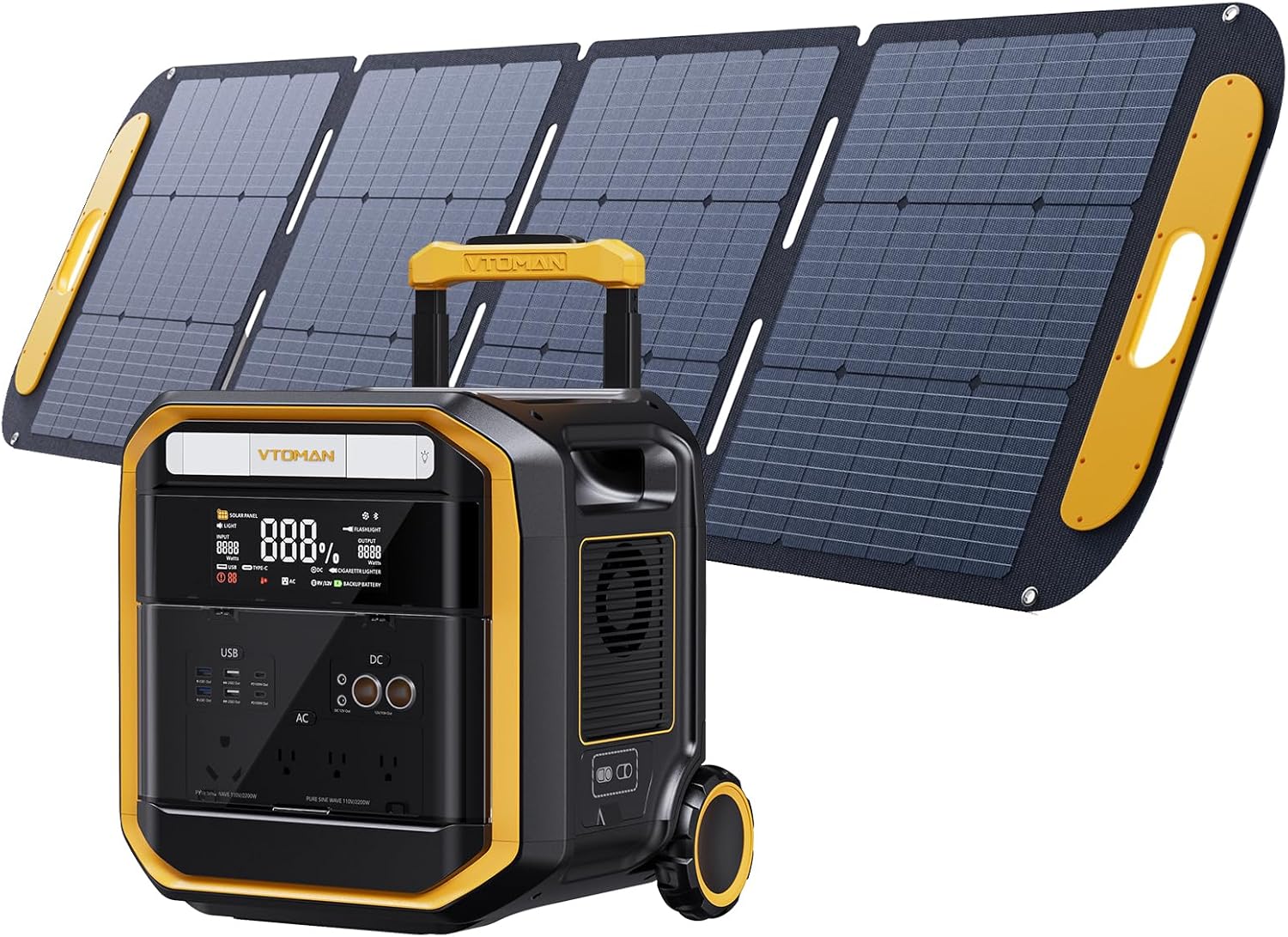 VTOMAN FlashSpeed Pro 3600 Portable Power Station, 3096Wh LFP Battery Solar Generator with 200W Solar Panel, 2Hr Fast AC Charge, 23% Efficient, UPS Home Backup with Wheels, for Outdoor RV Emergency