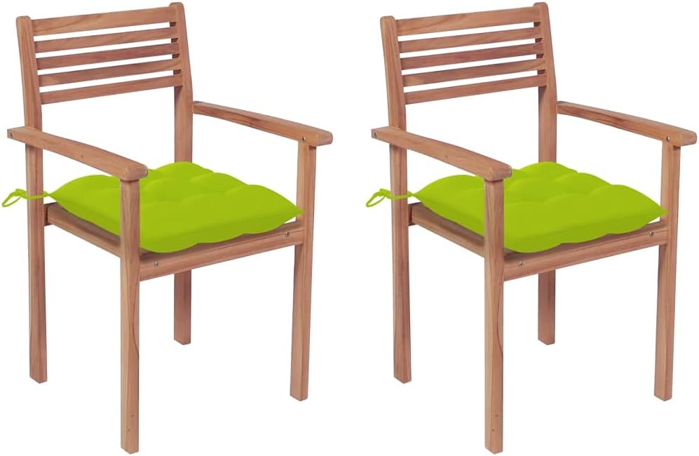 Patio Chairs 2 pcs with Bright Green Cushions Solid Teak Wood,Teak Patio Chairs: Durable and Stylish Outdoor Seating for Any Occasion Outdoor Furniture, Outdoor Chairs