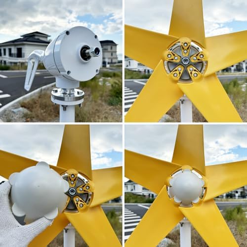 800W-1200W Wind Turbine Generator for 12V/24V/48V with MPPT Controller & 5 Yellow Blades, High Efficiency Windmill for Outdoor Garden & Home Use, Rated Wind Speed 1m/s