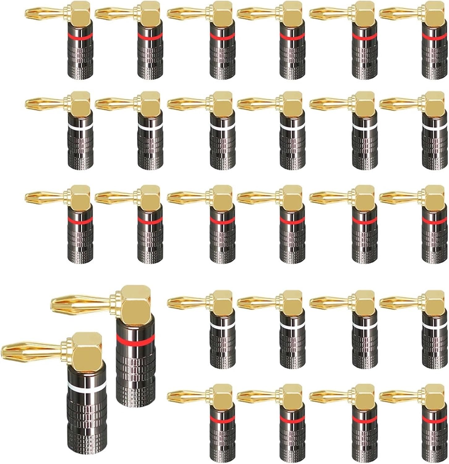 Dual Screw Lock Banana Speaker Cable Connector Right Angle Banana Adapters Jacks Amplifier Connector Banana(24 Pieces)