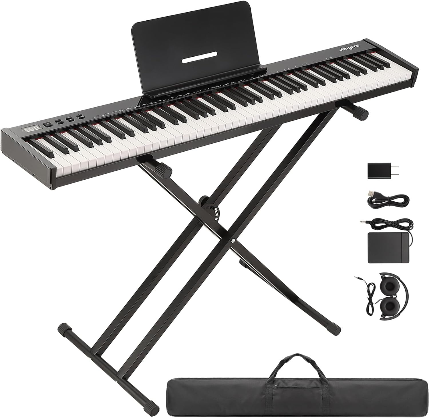 88 Key Weighted Keyboard,Full Size Folding Electric Piano Keyboard 88 Keys with for Beginners,Portable Case,Sustain Pedal,Black and White,Digital Piano Carry Bag,Note Sticker,Holder,Headphone