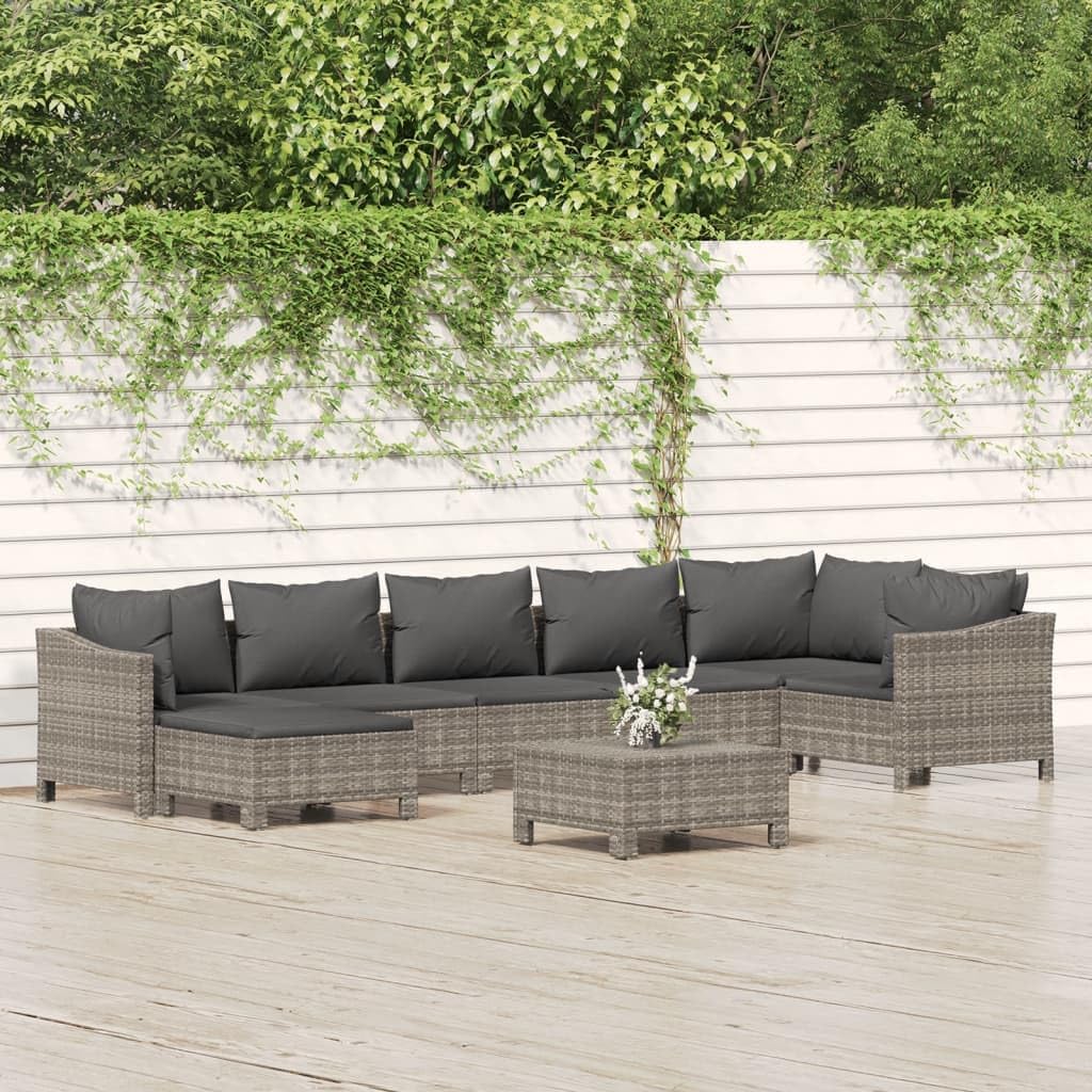 8 Piece Patio Lounge Set with Cushions Gray Poly Rattan,Stylish Patio Lounge Set with Durable PE Rattan and Comfortable Cushioning Furniture Sets for Patio, Lawn & Garden