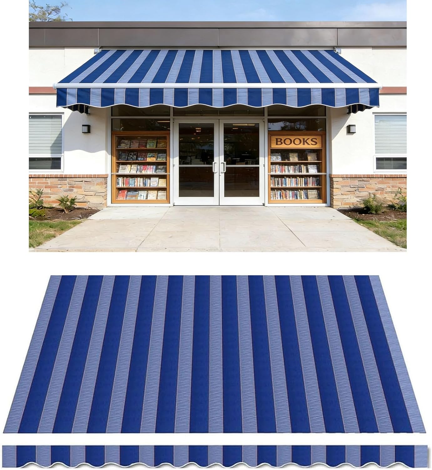 Patio Retractable Awning Replacement Fabric (Without Frame) Outdoor Water-Resistant Polyester Manual Awning Cover Shelter Canopy Deck Awnings(Size:20.5x11.5ft,Color:A)