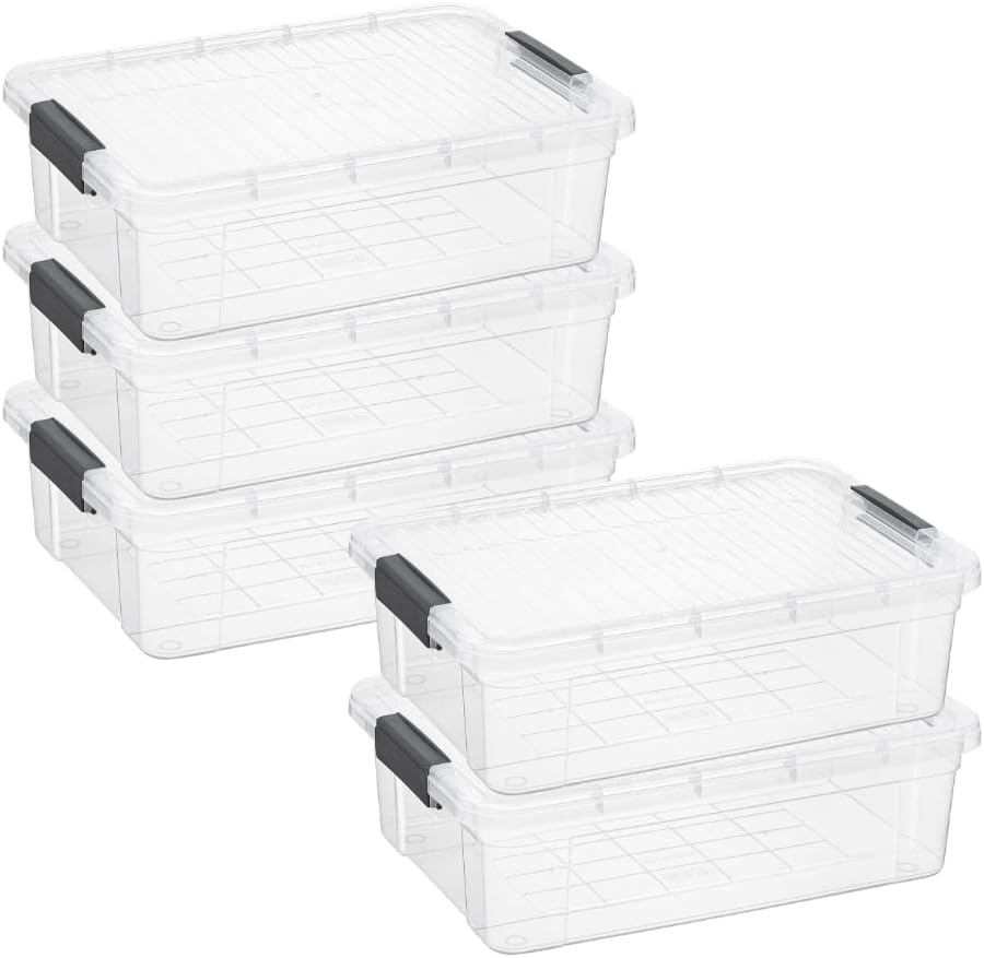 Superio Storage Bins with Lids, Clear Plastic Containers for Organizing, Stackable Totes, BPA Free, Odor Free, Organizer Boxes for Home, and Dorm (5 Pack, 22.75 Qt)