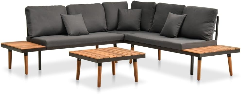4 Piece Patio Lounge Set with Cushions Solid Acacia Wood,Modern Acacia Wood Patio Sofa Set with Comfortable Cushions and Versatile Wooden Parts Furniture Sets for Patio, Lawn & Garden
