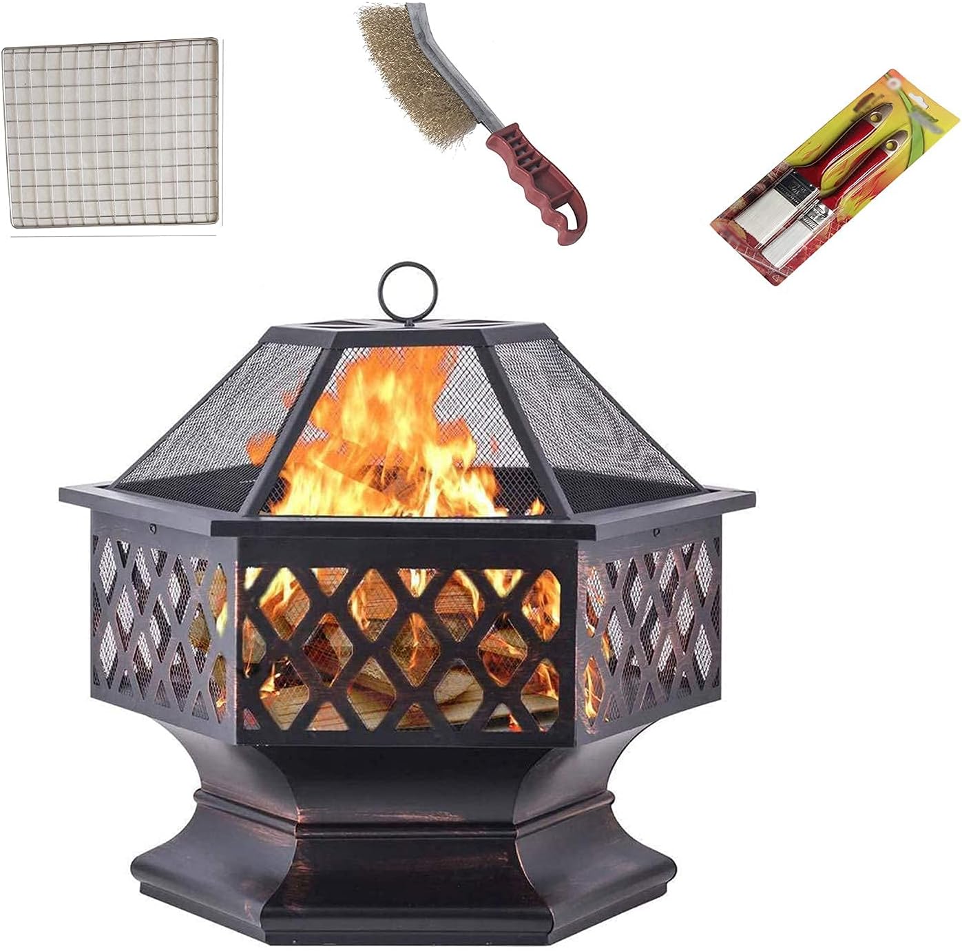 Wood Burning Fire Pit Outdoor Fire Pit Table Grill Bowl Outdoor Heaters & Fire Pits with Grill Grate for Camping Picnic Bonfire Patio Backyard Garden Beaches Park