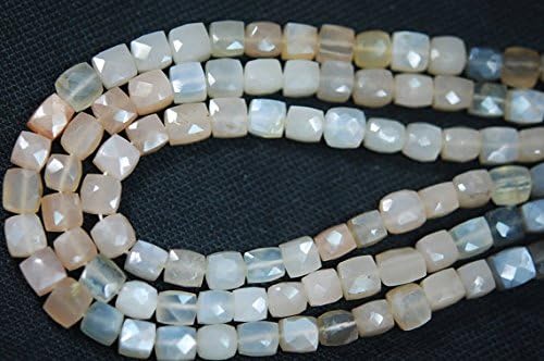 13 inch natural beads strand of 7-6mm faceted cube multi moonstone gemstone briolletes beads for DIY jewelry - necklace, bracelet, earring, ring.