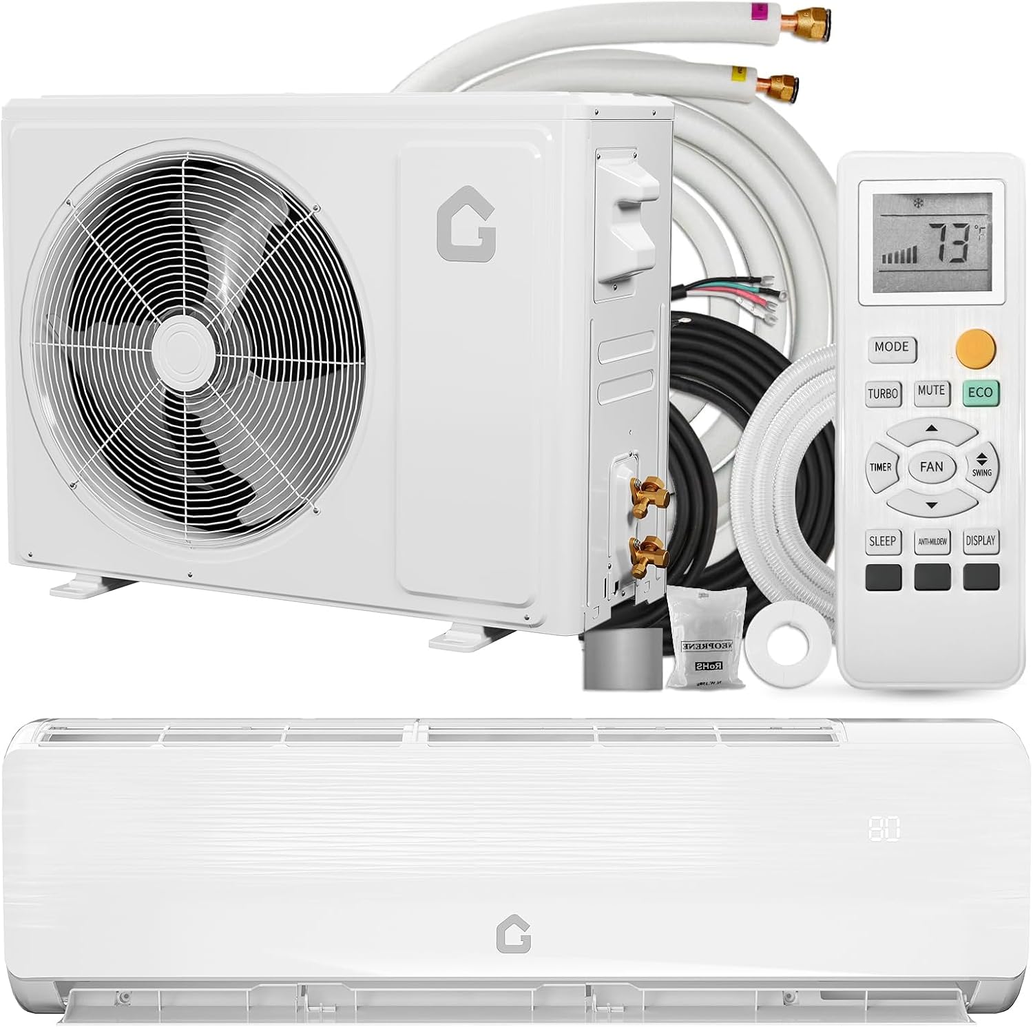 Garvee 18000 BTU Mini Split Air Conditioner Heat Pump System, 19 SEER2 Inverter Mini Split AC/Heating System, Ductless Wall Mount AC Cool Up to 1250 Sq. Ft, 230V