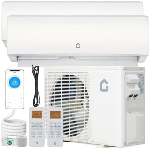 GarveeHome 2 Zone Mini Split AC/Heating System 28000 BTU (18K+18K), 20 SEER2 Dual Zone Ductless Wall Mounted Air Conditioner with Pre-Charged Condenser, 208-230V, Not Include Copper Tube Line Set