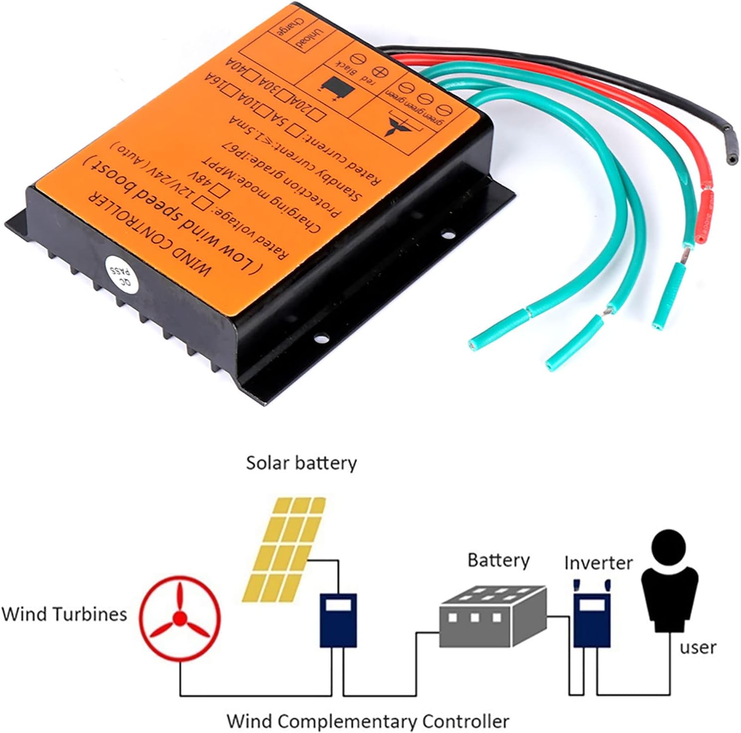 12V/24V 5000W Automatic Wind Power Charge Regulator,IP67 Waterproof Wind Turbine Generator Charge Controller Suitable for Wind-Solar Systems