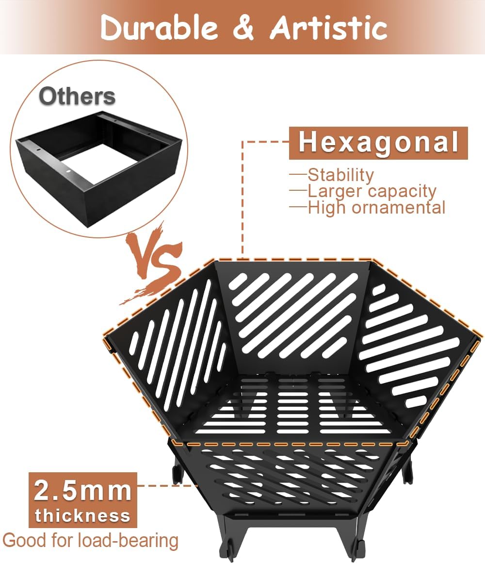 22.5 Inch Portable Plug Fire Pit for Camping and Heightened