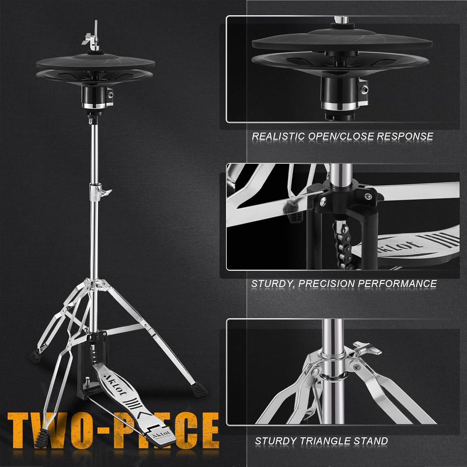 AKLOT Expanded-Size Electric Drum Set: 12'' Two-Piece Standalone Hi-Hat, Independent Kick Drum and 10'' Dual-Zone Snare, 12'' Triple-Zone Ride Cymbal, All Mesh Heads, 460 Sounds, USB MIDI (B-CORE541)