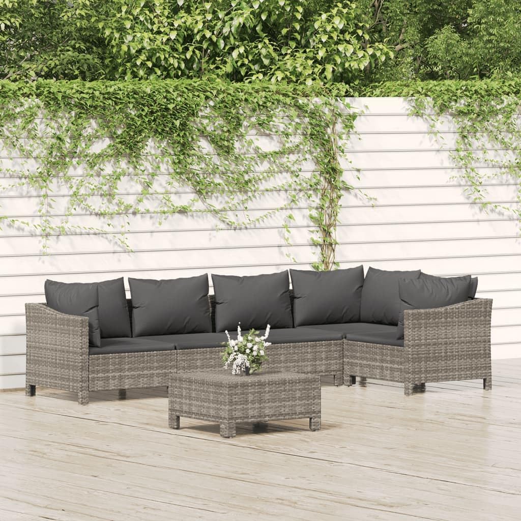 Furniture Sets 6 Piece Patio Lounge Set with Cushions Gray Poly Rattan,Outdoor Lounge Set with Modular Rattan Sofa and Cushions for Patio, Backyard, and Garden Garden Conversation Sets