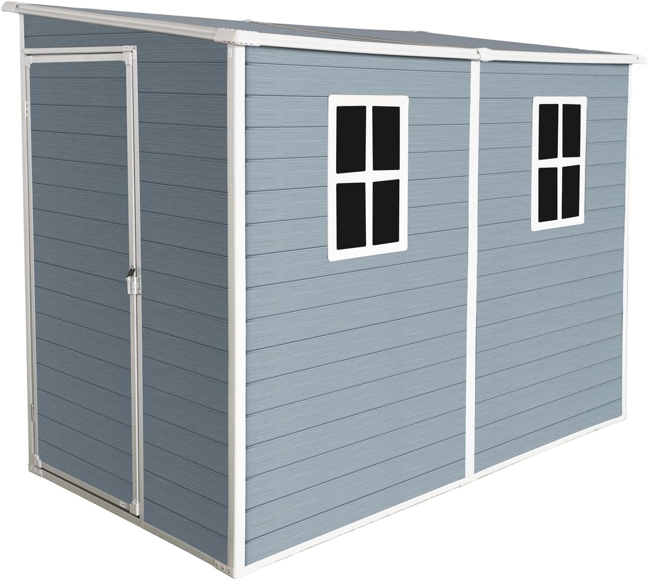 4 x 8 FT Outdoor Storage Shed, Lockable Resin Garden Shed with Floor & Windows, Tool Shed Tiny House Vertical Outside Storage Building for Backyard Lawn Patio, Gray