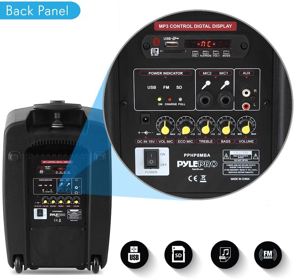 Pyle Wireless Portable PA Speaker System - 360W Bluetooth Compatible Battery Powered Rechargeable Outdoor DJ sound Speaker Microphone Set with MP3 USB SD FM Radio RCA 1/4