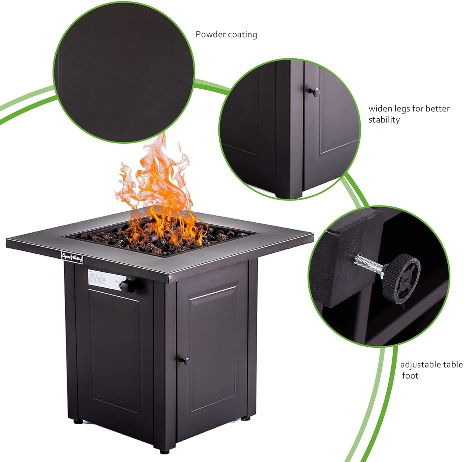 28in Square Propane Fire Pit Table, 50,000 Btu Outdoor Dining Fireplace with Lid Lava Rocks, Etl Certified for Backyard, Deck, Patio – Brown (1 Door)