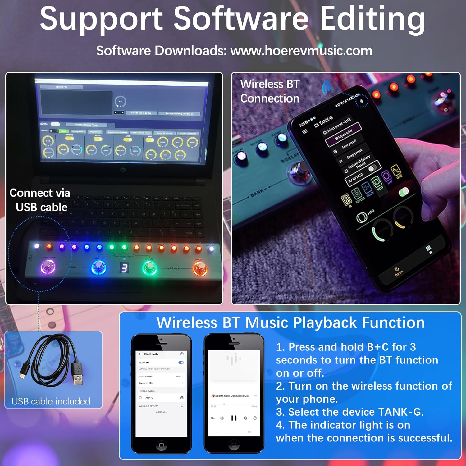 M-VAVE TANK-G Multi-effects Guitar Pedal, 36 Presets, Rechargeable Battery, Delay, Reverb, Modulation, Preamp, Darkgreen
