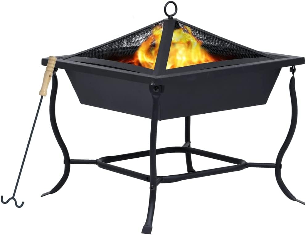 Fire Pit Set, Wood Burning Pit - Includes Spark Screen and Log Poker - Great for Outdoors and Patio, Fire Pit Black 17.7