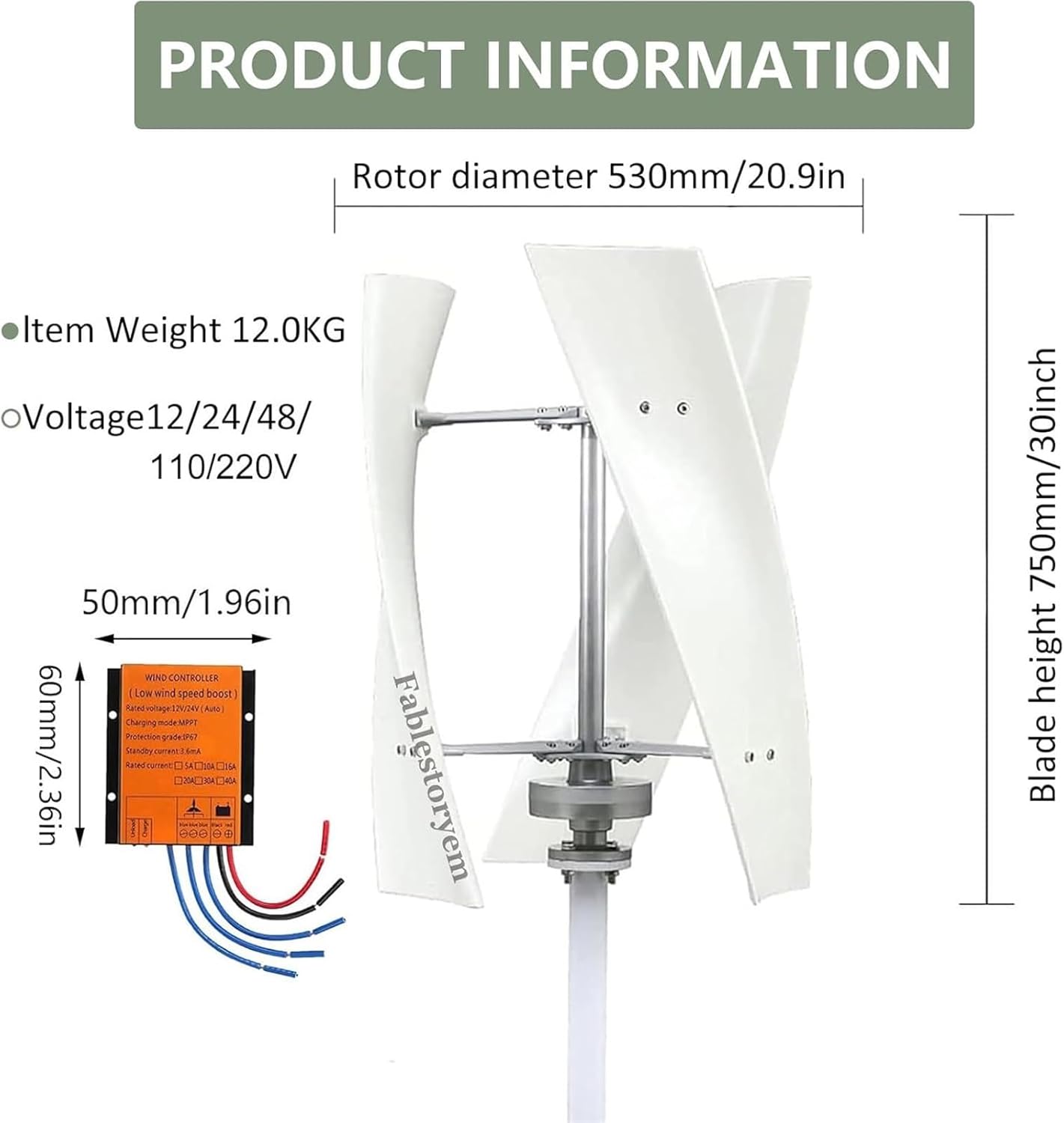 Upgraded 10000W/12000W Vertical Wind Turbine Generator Kit - 12V/24V/48V/220V with MPPT Controller for Hybrid Wind Solar Systems - High Efficiency Renewable Energy Solution