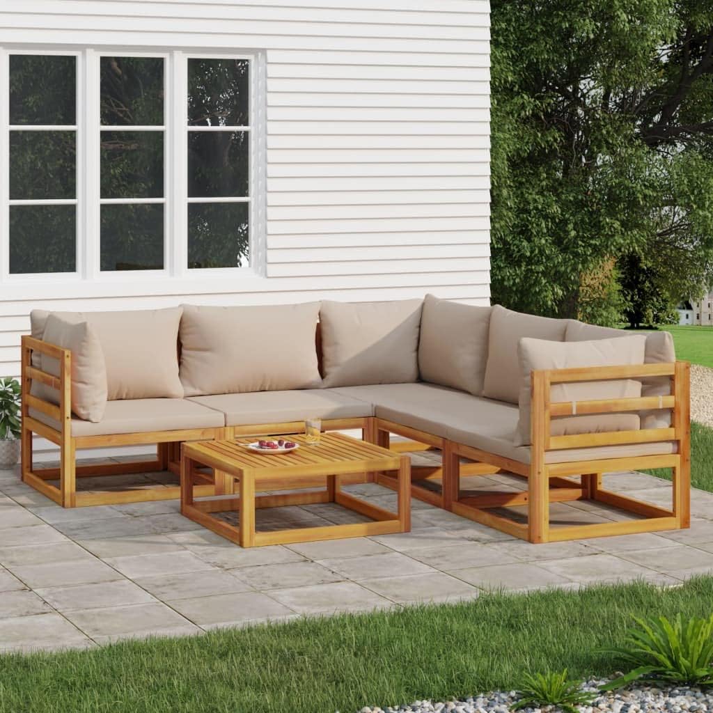 6 Piece Patio Lounge Set with Taupe Cushions Solid Wood,Acacia Wood Patio Lounge Set: Comfortable and Modular for Outdoor Relaxation Patio Furniture, Outdoor Furniture Sets