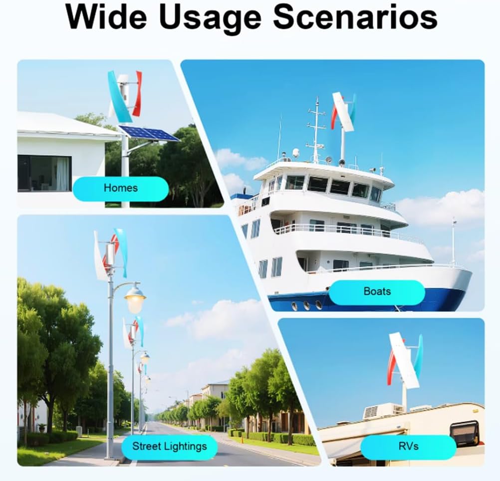Low Noise Wind Turbine Generator Kit, 12V 24V 48V 3000W for Boats Gazebos & Houses Portable 3 Blade Windmill W/Controller and Power Inverter Converter