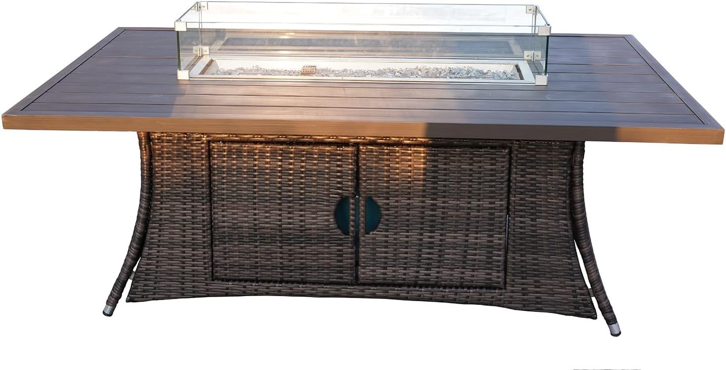 HomeRoots Brown Wicker Outdoor Patio Gas Fire Pit Table