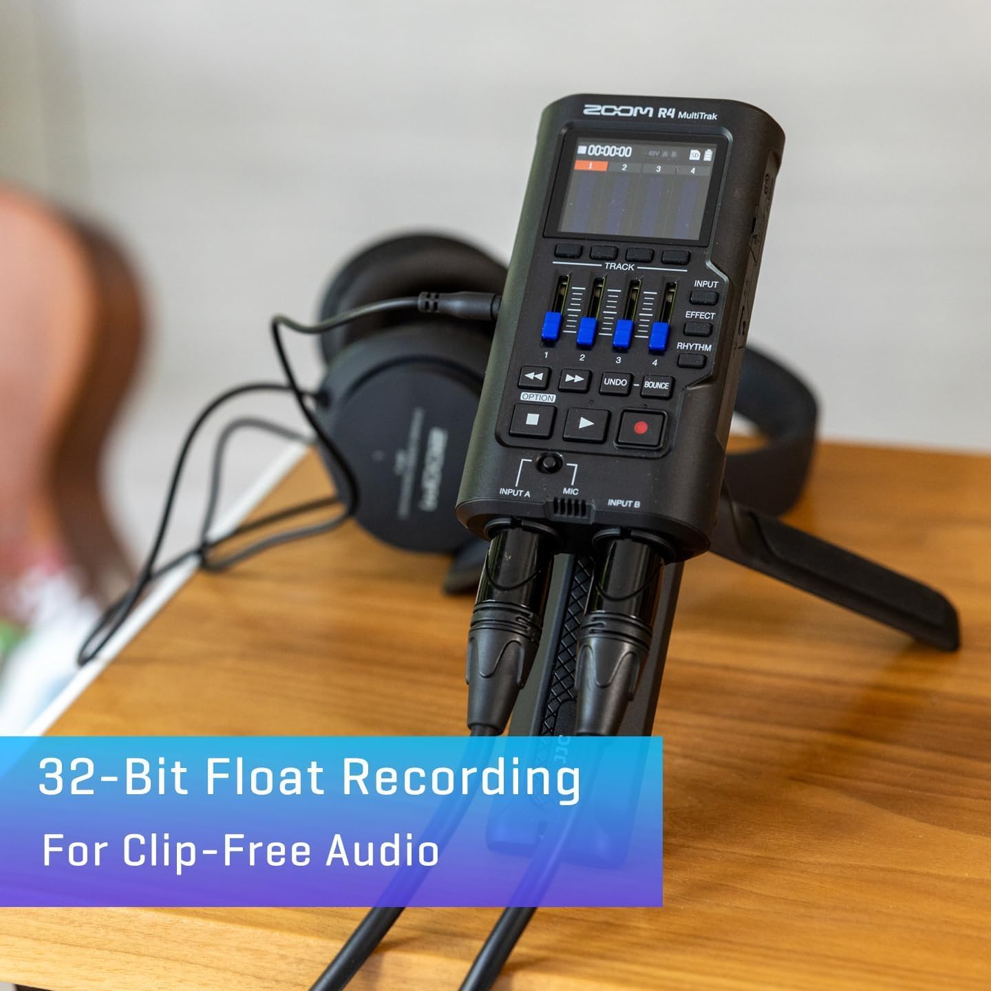 Zoom R4 MultiTrak 32-Bit Float Recorder with Stereo Bouncing Bundle with Over-Ear Stereo Headphones, Handheld Mics (2), 128GB microSDXC Memory Card, and Accessories