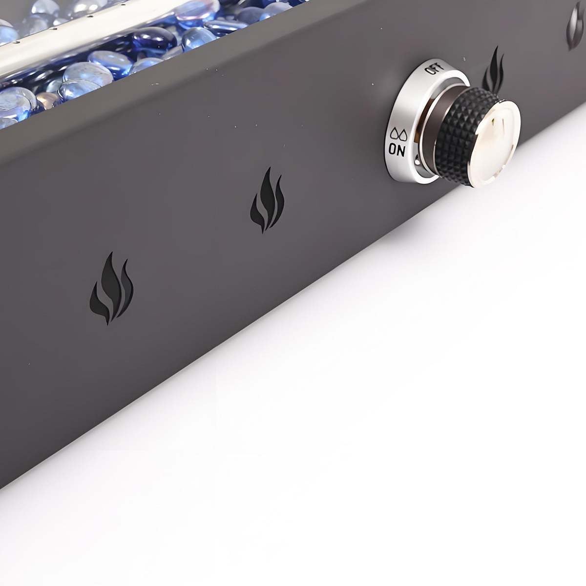 Linear Tabletop Propane Fire Pit Patio Heater with Glass Wind Guard Adjustable Flame Control Knob Blue Fire Glass Smokeless Fire Pit Small Fireplace for Patio Table Camping