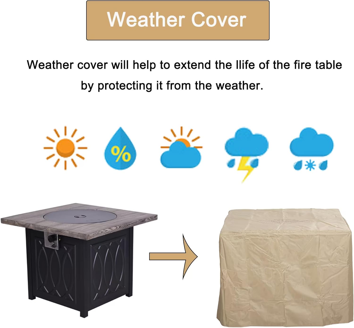 32 Inch Faux Woodgrain Table top and Steel Base Propane Outdoor Fire Pit Table with Lid