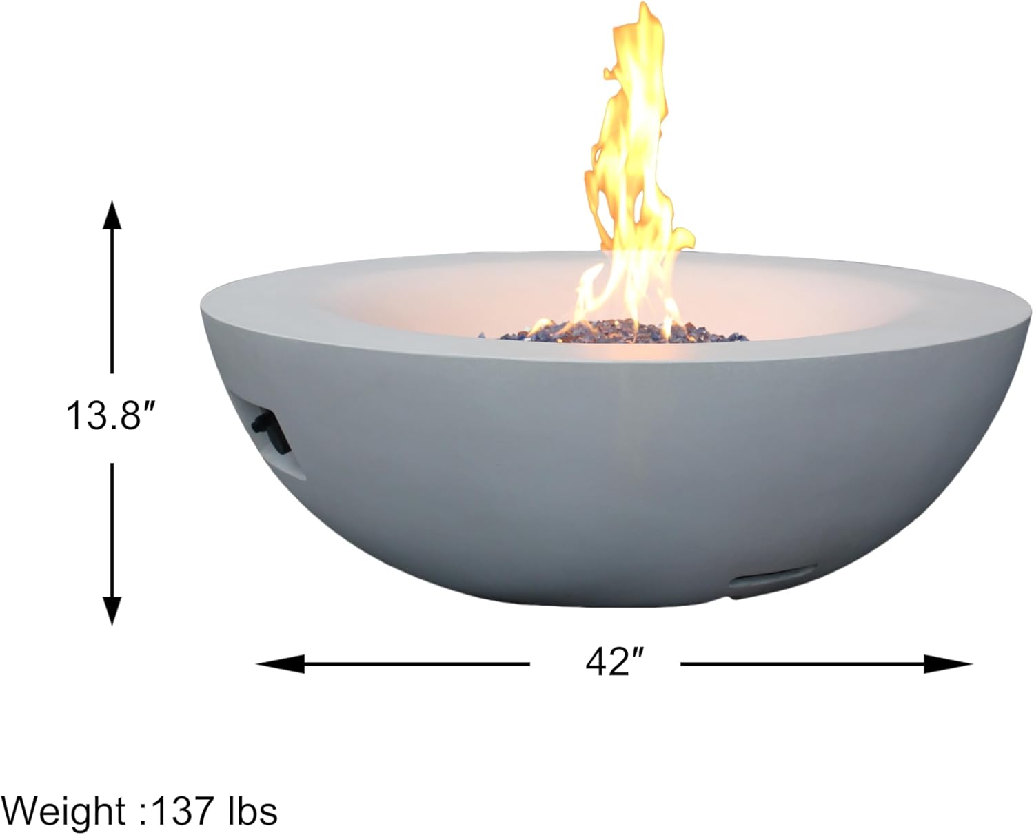 42 Inch Outdoor Concrete Propane Gas Fire Pit Bowl in Antique White Color (White, 42 Inch)