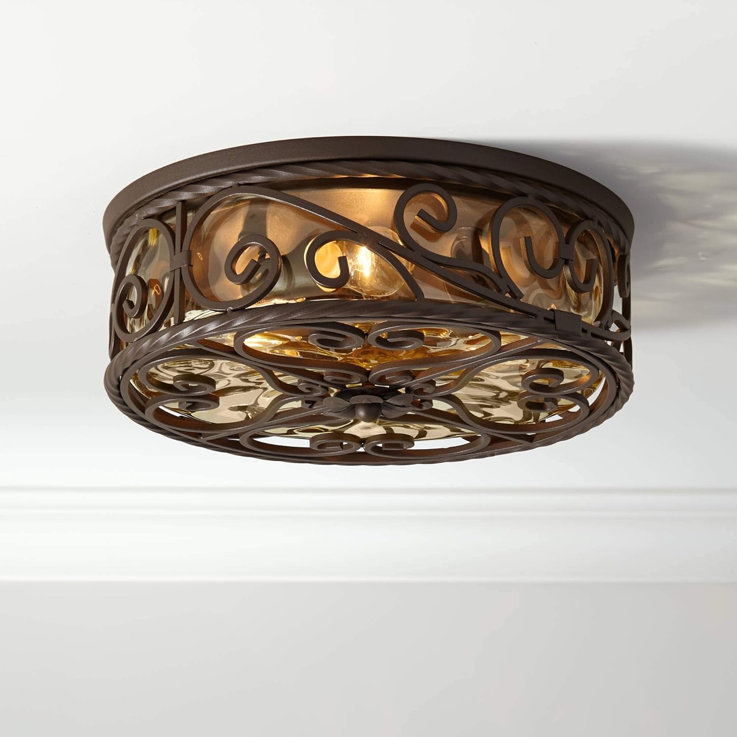 John Timberland Casa Seville Rustic Flush-Mount Outdoor Ceiling Light Fixture Dark Walnut Scroll Twist 15