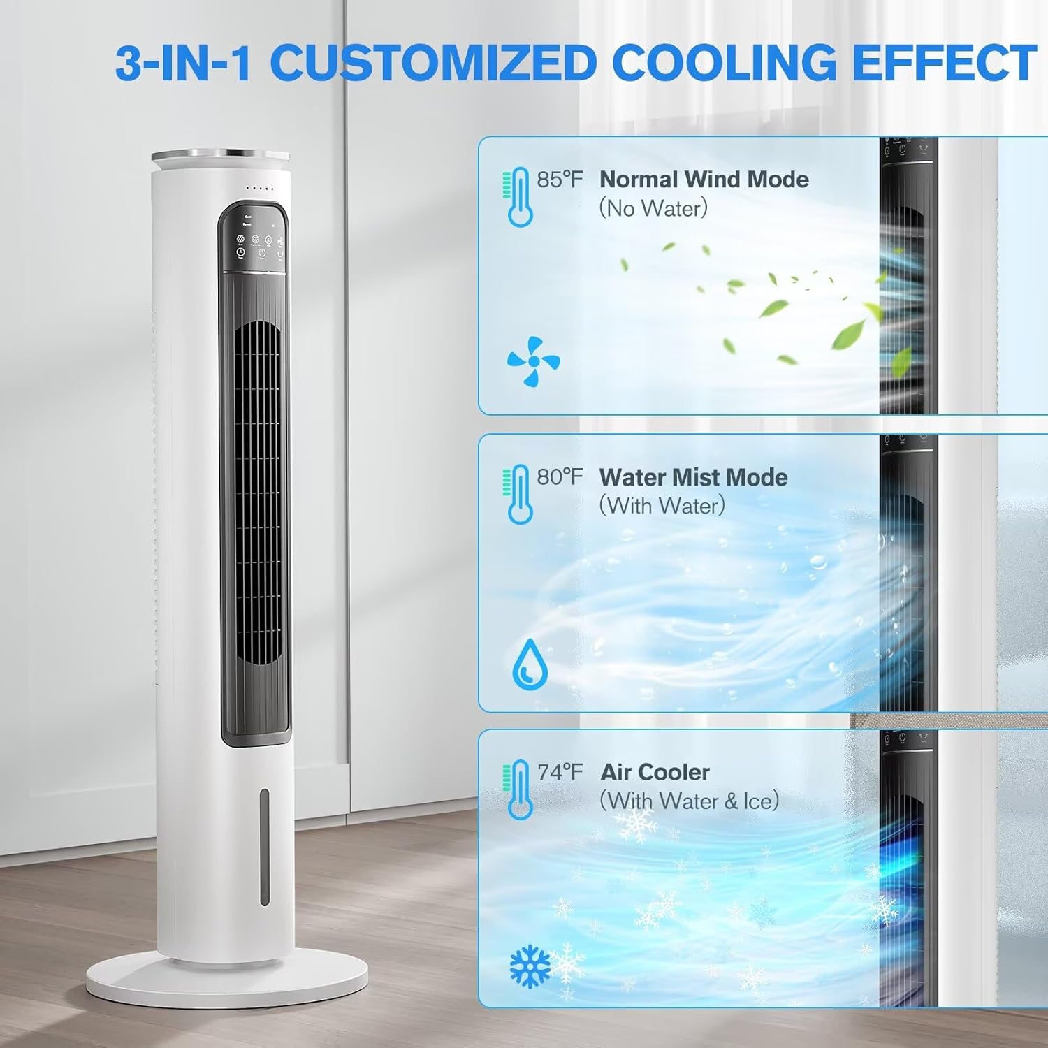Windowless Portable Air Conditioners, 36’’ Evaporative Air Cooler w/Remote, 2.5L Water Tank & 4 Ice Packs, 12H Timer Auto-off, 70° Oscillating, Quiet Cooling Tower Fan For Bedroom Living Room Office