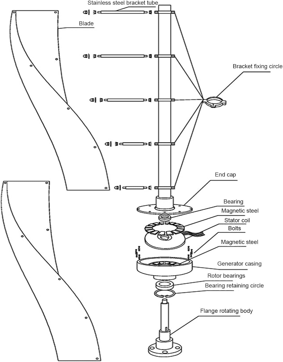 Wind Turbine, 600W Vertical Wind Turbine Permanent Magnet Generator, Low Noise Wind Power Generator Aluminum Alloy Blades for Marine, RV, Home, Boats, Cabin (12V)