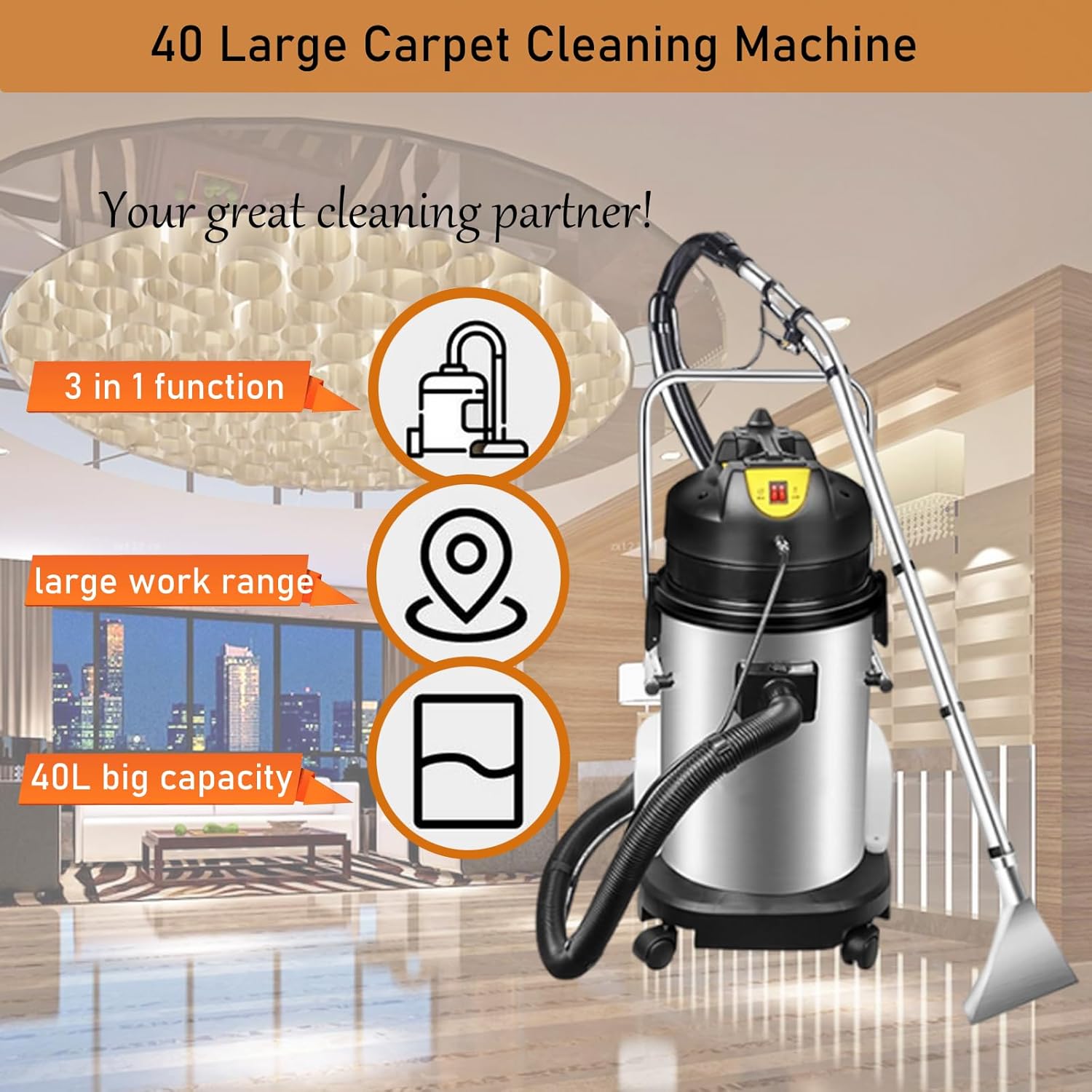 INTSUPERMAI Carpet Cleaner Machine 40L Upright Cleaner Upholstery Spot Cleaner 3 in 1 Extractor Vacuum Multi-Purpose Floor Deep Cleaner 1000W 110V